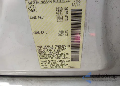 2014 Nissan Altima 2.5 S z USA, uszkodzony, nr VIN 1N4AL3AP1EC200910